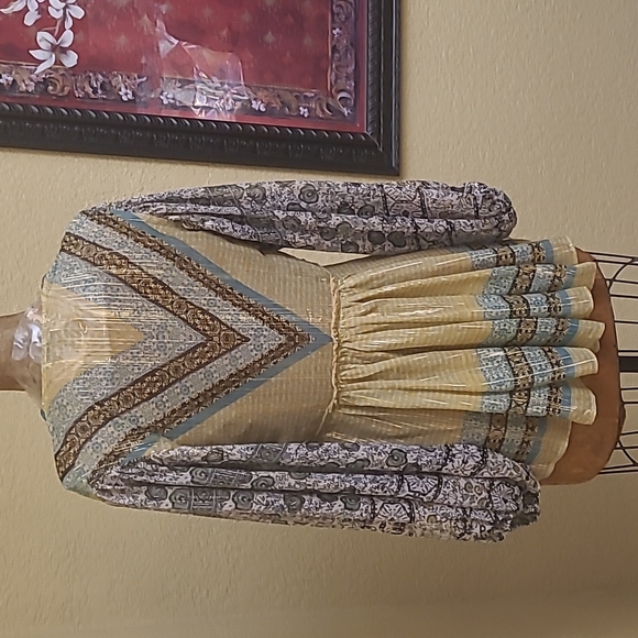 Womens Free People Aliyah Printed Metallic Sheer Boho Tunic Top Size XS - Picture 7 of 10